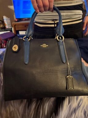Coach Black and Blue Leather Satchel with Gold Hardware